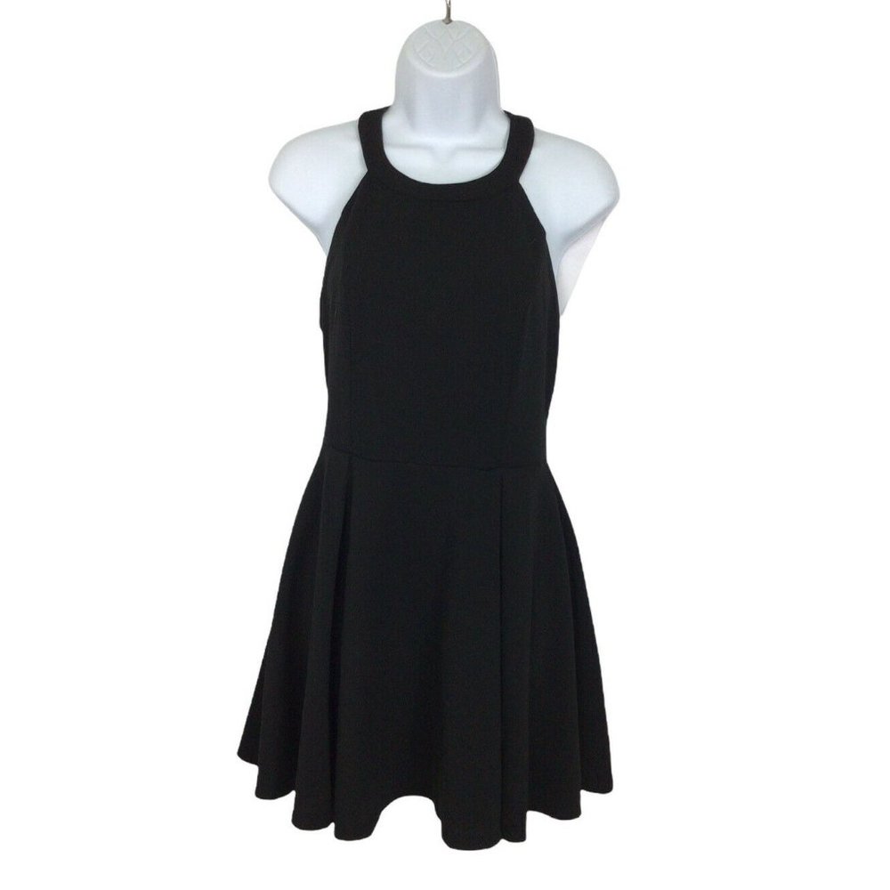 Shein Black Open Back Dress Sz S Short Full Skirt Round Neckline Sleeveless